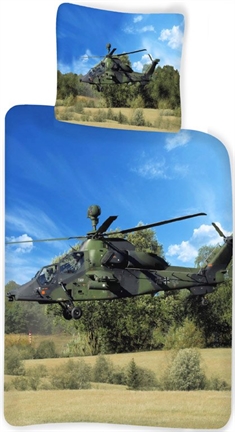 Sengetøj 140x200 cm - Militær helikopter - Dynebetræk i 100% bomuld - Børnesengetøj